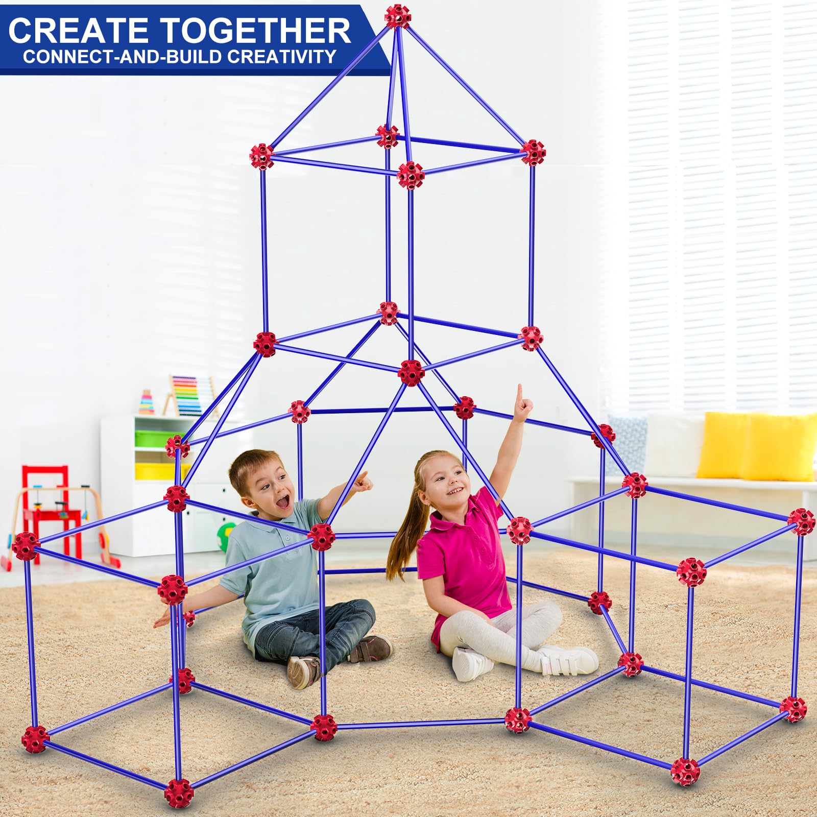 V-Opitos 180 Pack Fort Building Kits for Kids Age 4, 5, 6, 7, 8+ Years Old, Creative STEM Building Toys for DIY Castles, Tunnels, Play Tent, Ideal Christmas, Birthday Gifts for Boys & Girls