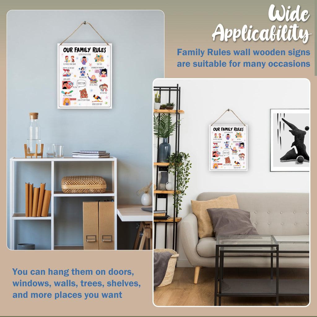 Family House Rules Wooden Wall Sign for Kids & Playroom