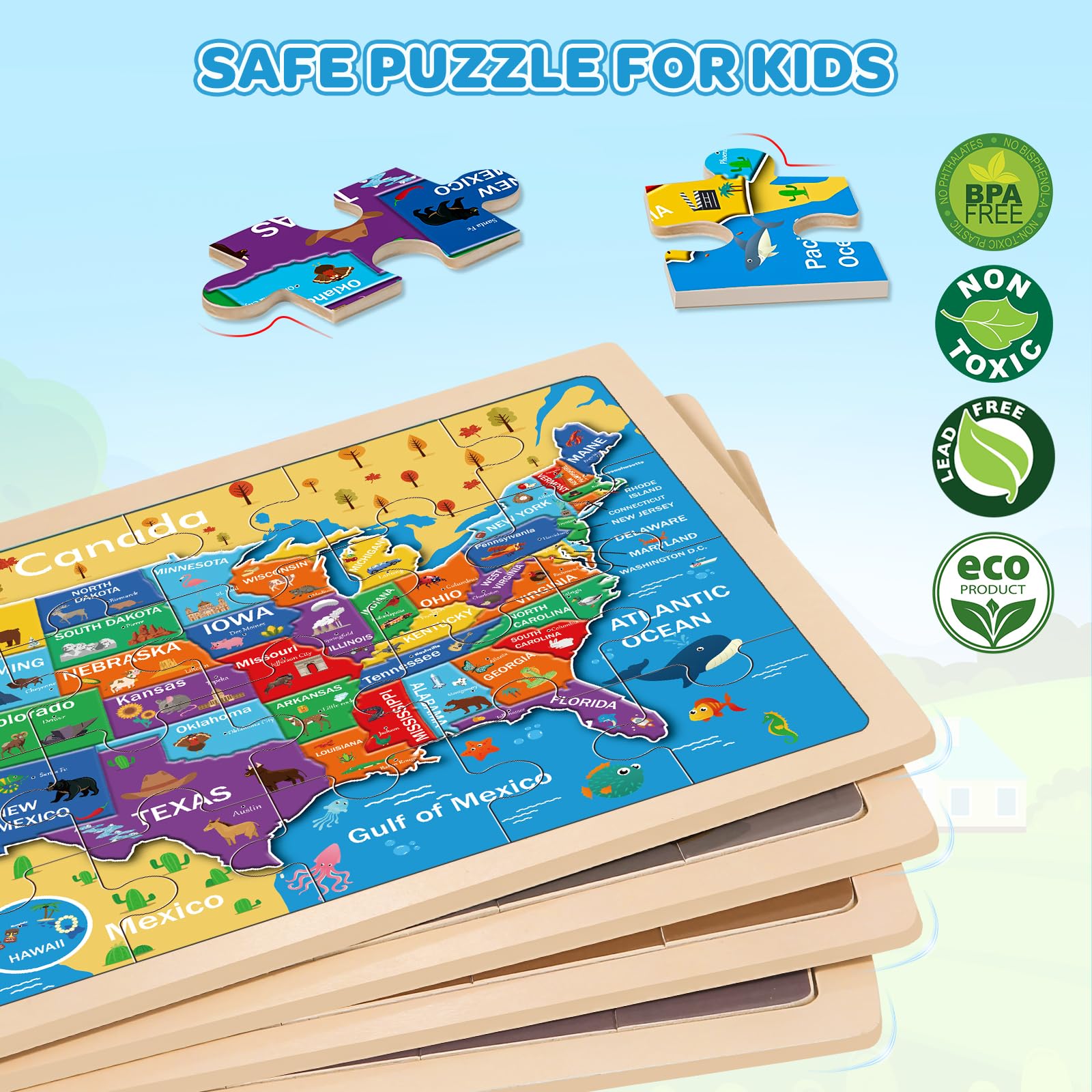 Wooden Puzzles for Kids Age 3 4 5 Year Old, 6 Pack 60 Pcs Toddler Jigsaw Puzzles for Girl Boy Animals Space Activities Preschool Learning Educational Birthday Gift Travel Autistic Wooden Toys
