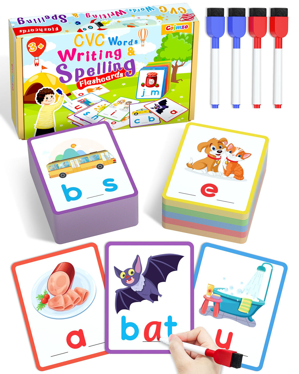 CVC Word Writing & Spelling Flash Cards, Kindergarten Reading Workbooks