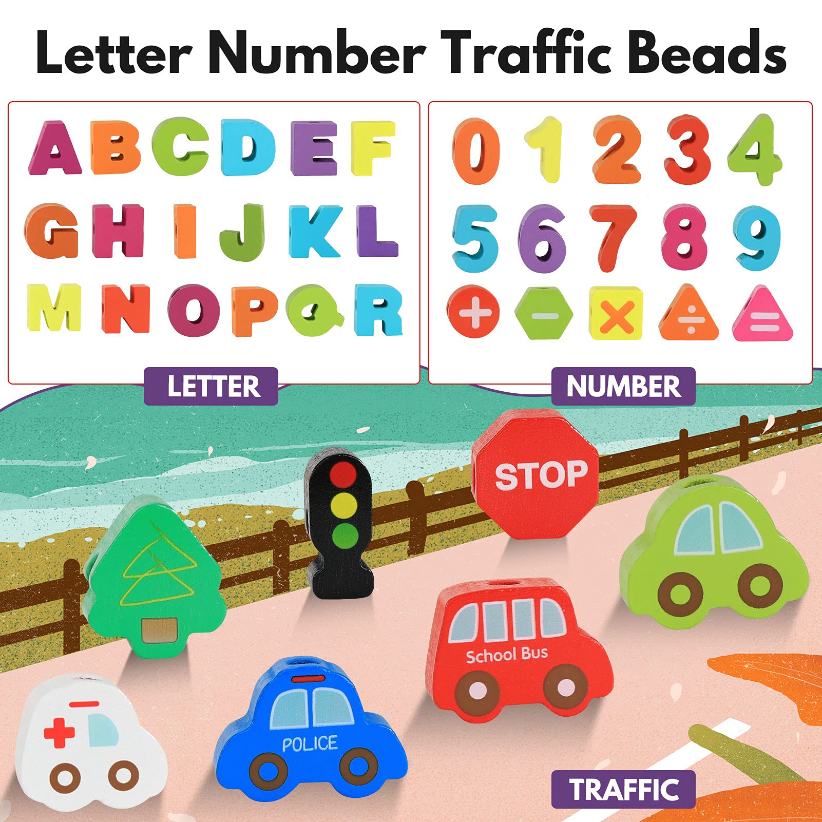 Wooden Lacing Beads Set for Fine Motor Skill Development