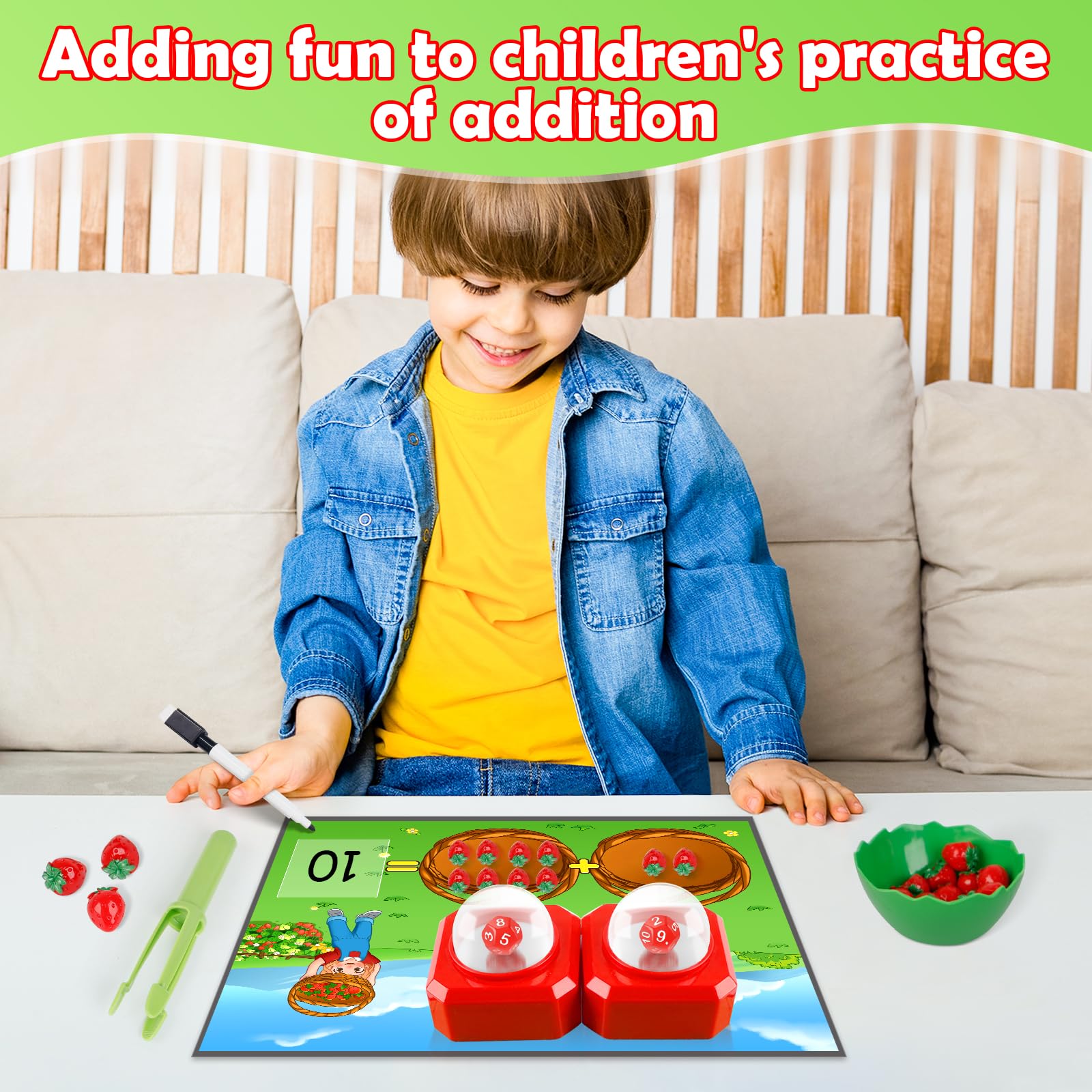 Kasfalci Math Board Games for Kids with Dice Poppers,Math Manipulatives,Dice Games,Addition Subtraction Games,Math Counters,Counting Toys,Fine Motor Toys,Kindergarten Classroom Homeschool Supplies