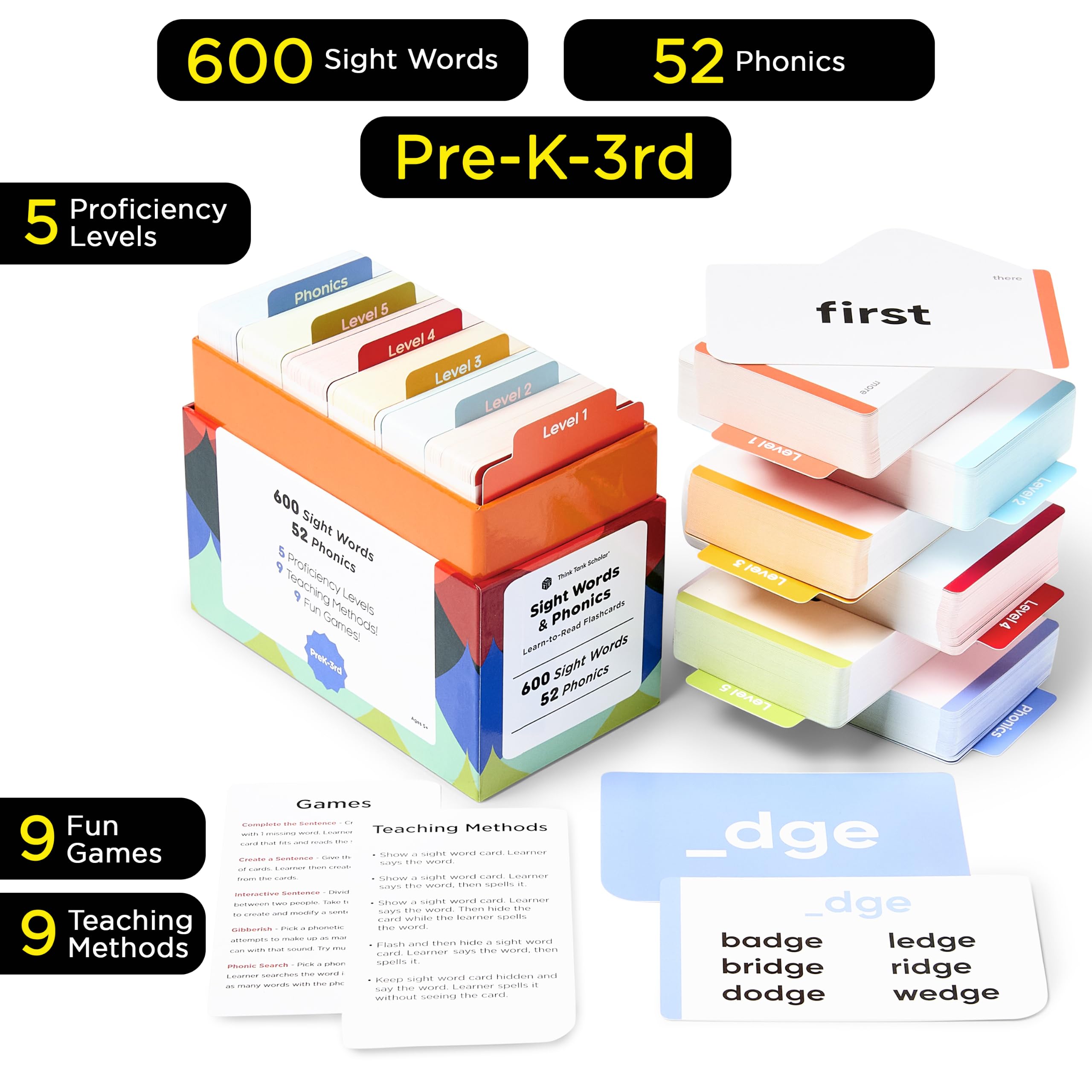Sight Words Flash Cards – 520 High Frequency Words for Kids Ages 3–9 – Dolch & Fry List – Award-Winning Reading Tool for Preschool, Kindergarten, 1st, 2nd, 3rd Grade – Homeschool & Classroom Set