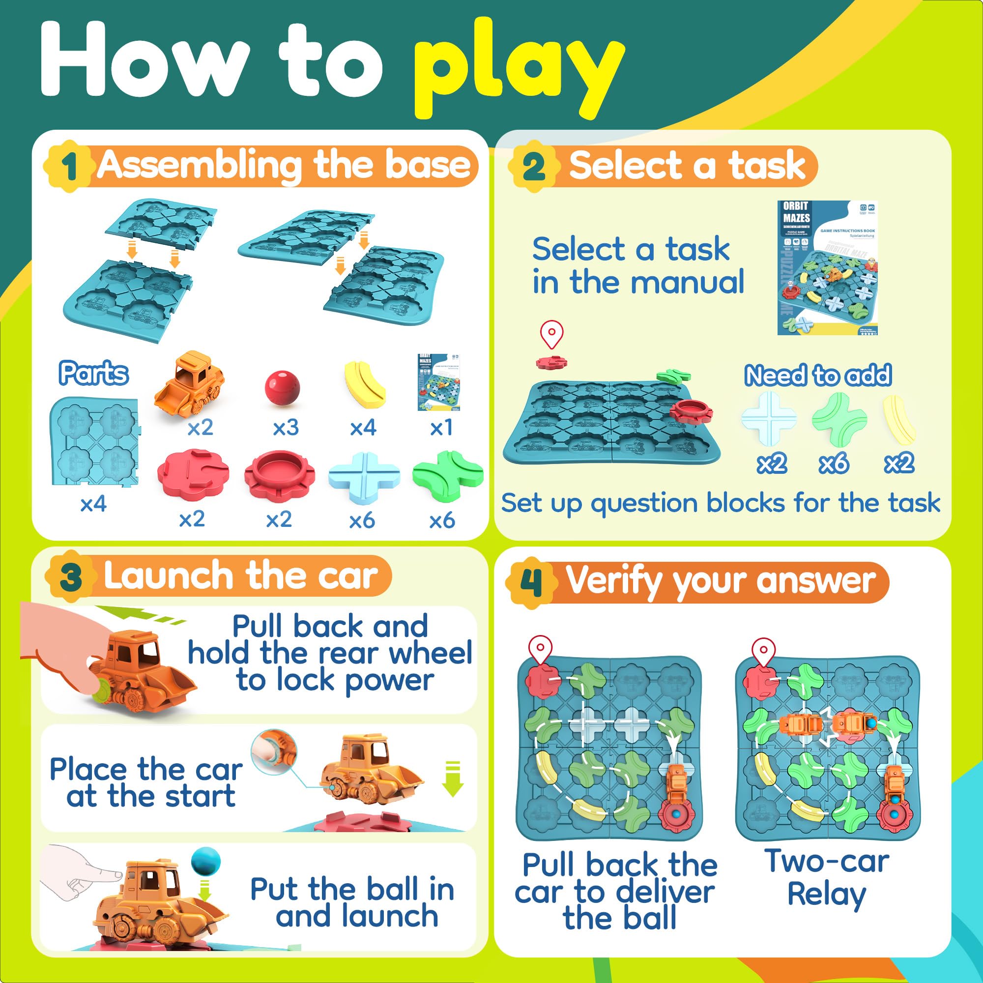 Bonitoto STEM Board Game Logical Road Builder Maze Toy for Kids Ages 3-8