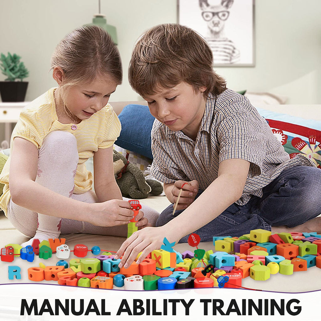 Wooden Lacing Beads Set for Fine Motor Skill Development