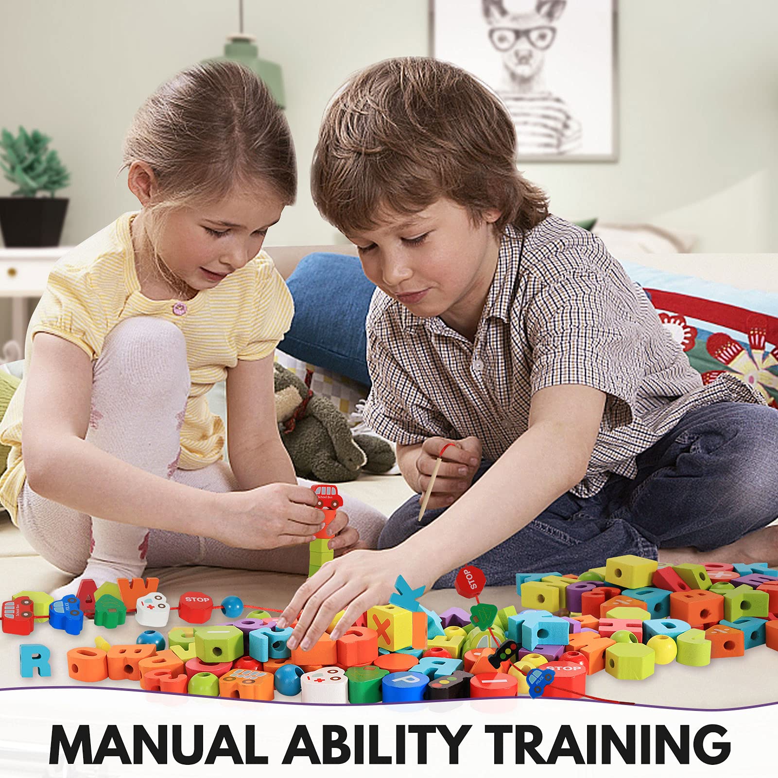 Wooden Lacing Beads Set for Fine Motor Skill Development