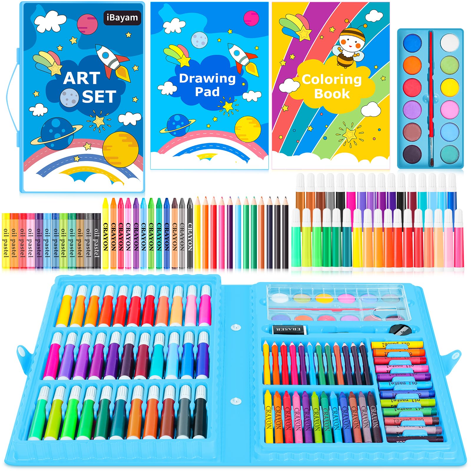 iBayam Art Supplies, 139-Pack Drawing Kit Painting Art Set Art Kits Gifts Box, Arts and Crafts for Adult with Drawing Pad, Coloring Book, Crayons, Pastels, Pencils, Watercolor Pens