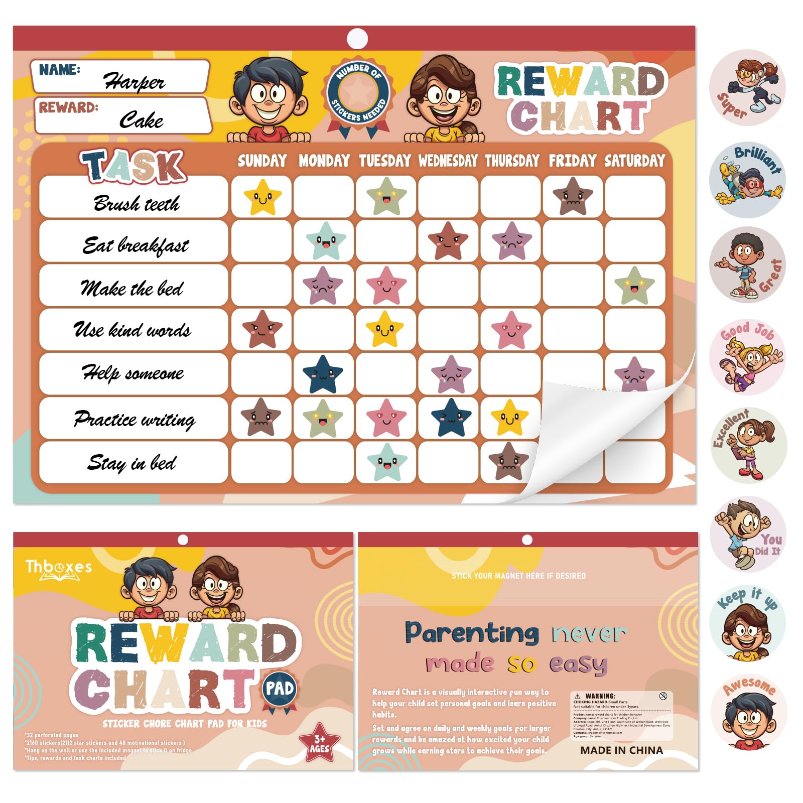 Kids Reward Chart System with 2,112 Star Stickers