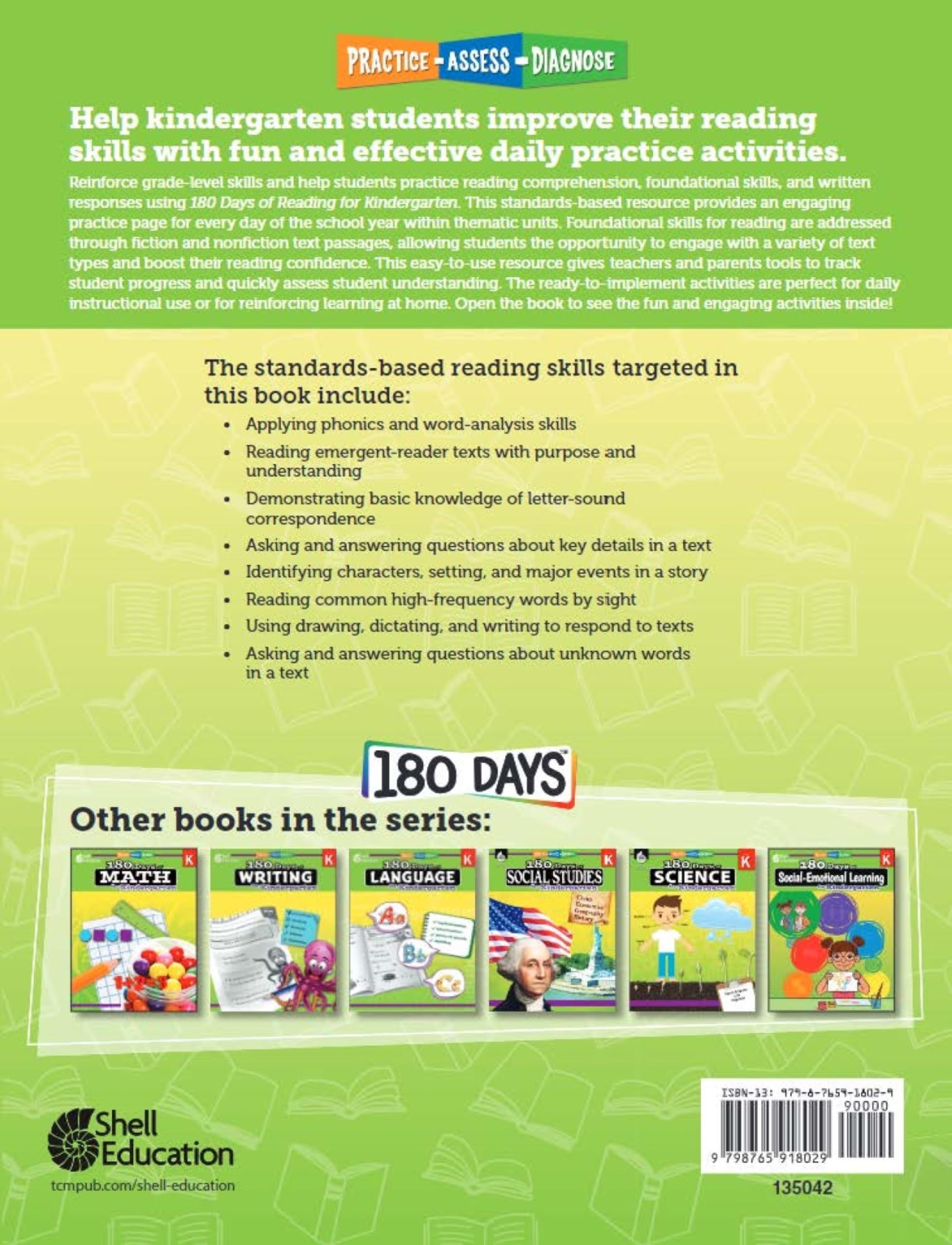 Kindergarten 180-Day Practice Workbook Set, 8 Books