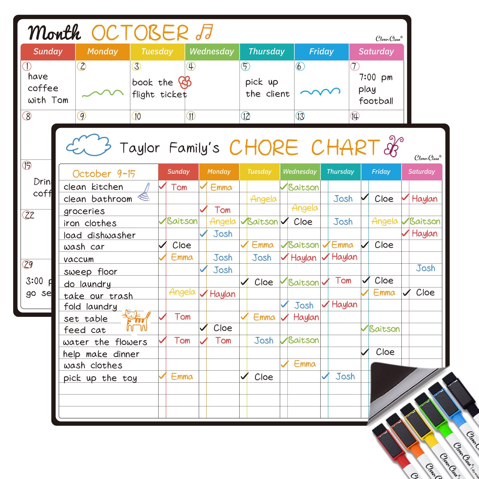 Magnetic Dry Erase Calendar Set with Monthly & Weekly Boards