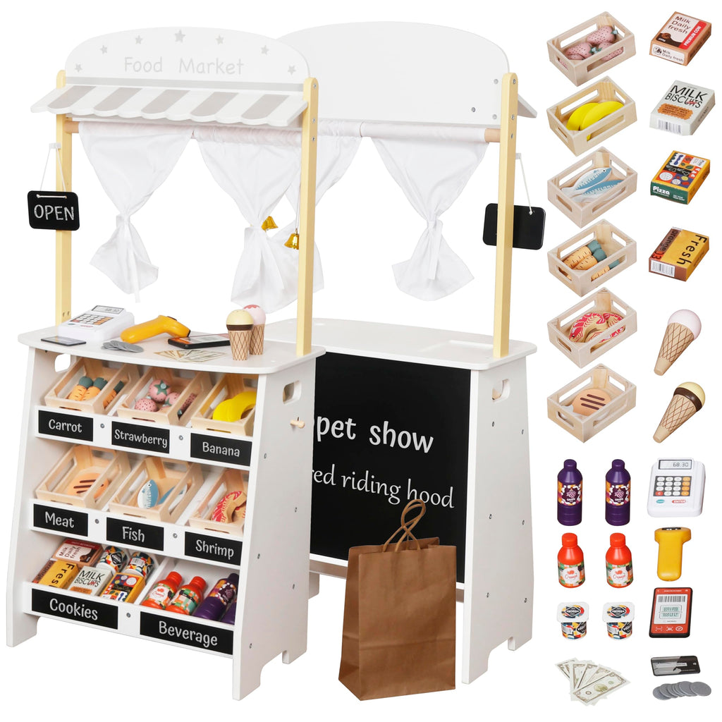Kids Grocery Store Pretend Play Set with Shopping Cart