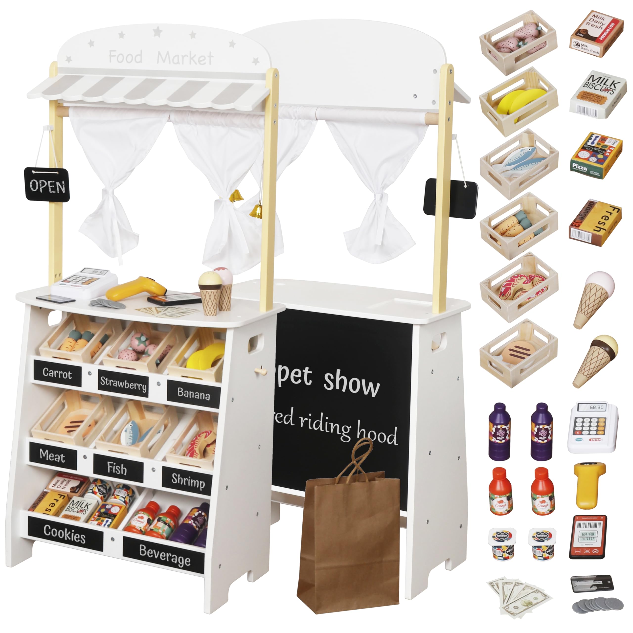 Kids Grocery Store Pretend Play Set with Shopping Cart