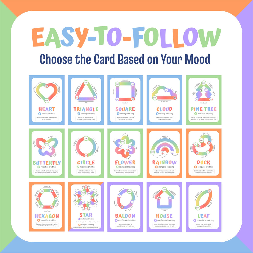 Breathing Exercise Cards for Kids -Montessori Flash Cards for Mindfulness Calm Down Corner Kit- Breathing Exercises for Anxiety Relief
