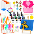 POPYOLA Acrylic Paint Set for Kids, Non Toxic Kids Painting Set with Tabletop Easel, Acrylic Paints, Smock, Canvases, Wooden Stencils, Brushes, Painting Kit Gift for Beginner Student Toddlers