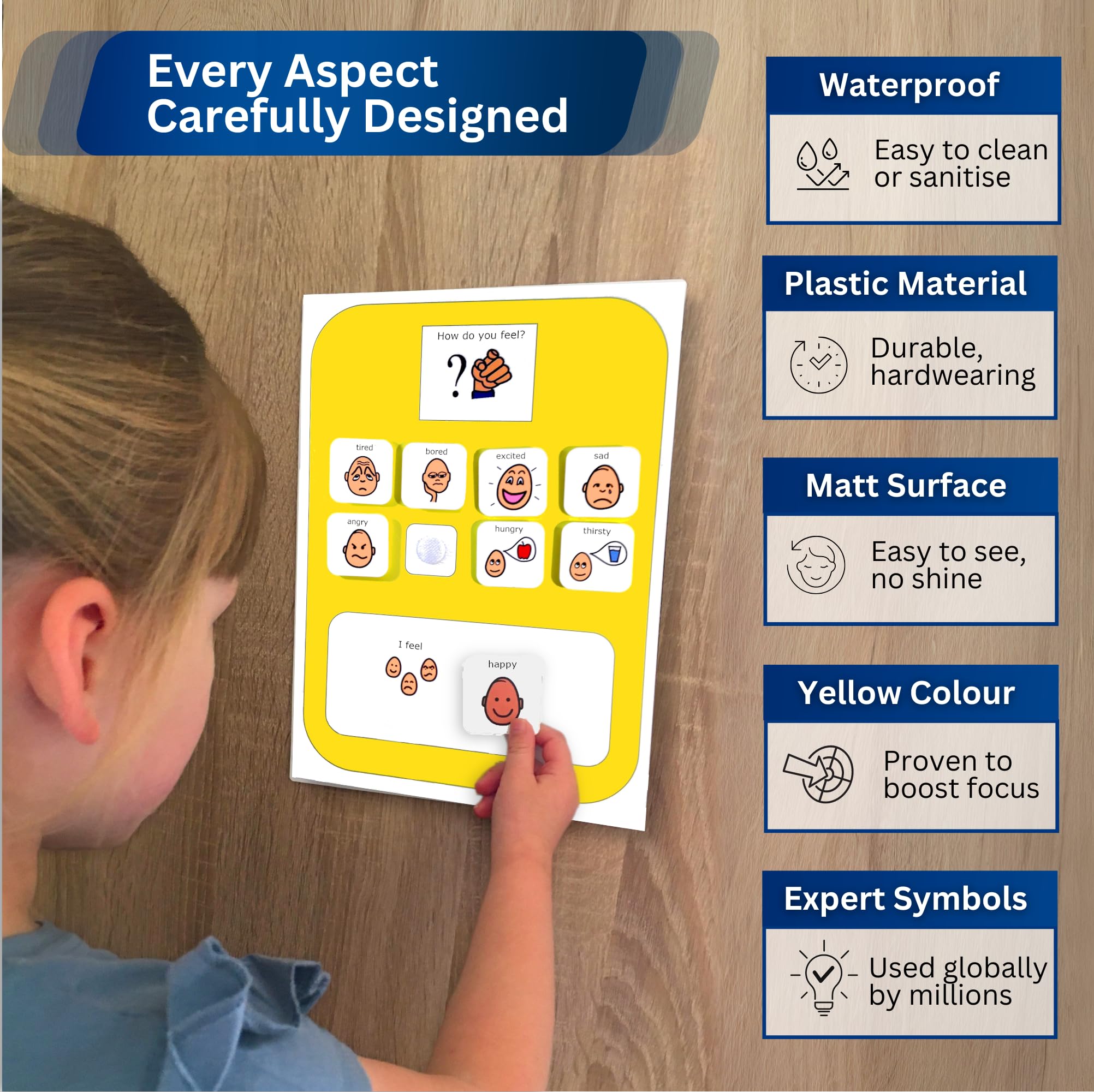 Feelings Chart for Kids with Autism, A4 Emotion Board – ‘I Feel…’ (English)