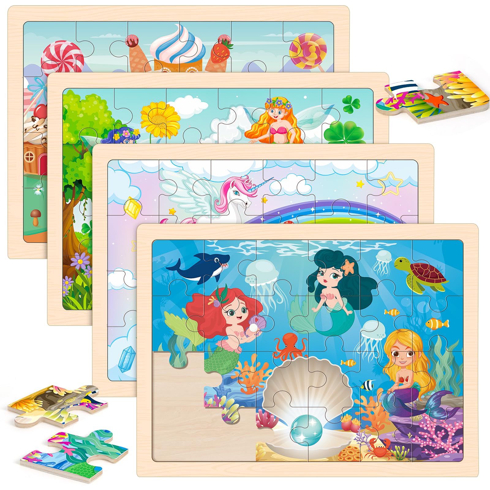 Wooden Puzzles for Kids Age 3 4 5 Year Old, 6 Pack 60 Pcs Toddler Jigsaw Puzzles for Girl Boy Animals Space Activities Preschool Learning Educational Birthday Gift Travel Autistic Wooden Toys