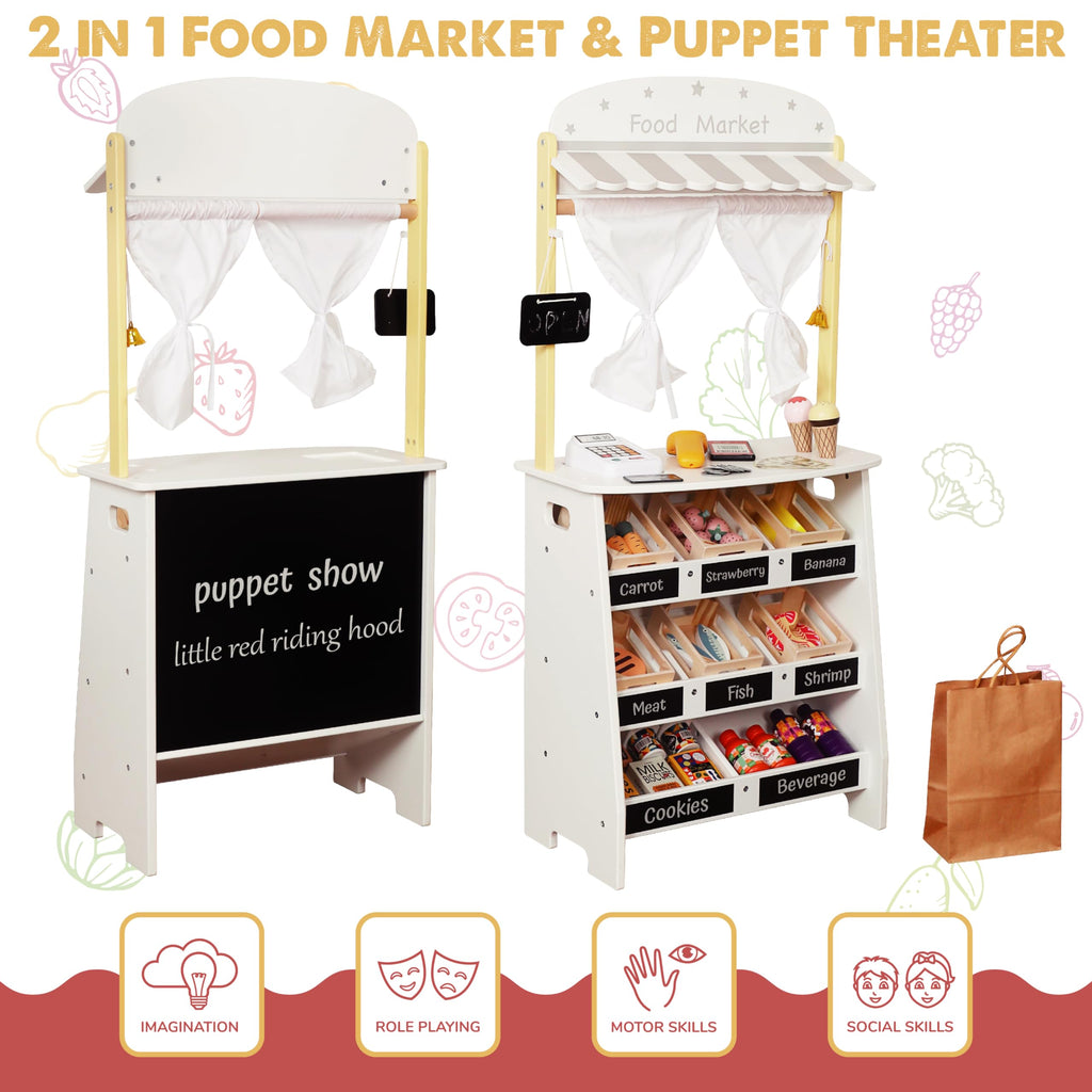 Kids Grocery Store Pretend Play Set with Shopping Cart