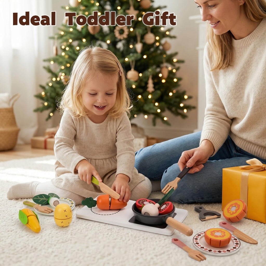 Wooden Farm-to-Kitchen Pretend Play Food Set for Kids