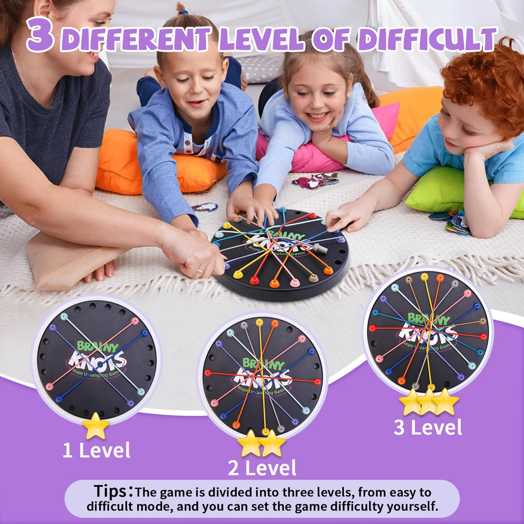 Brainy Knots Rope Untangling Game, 10Pcs Twisted Rope Puzzle Game,Strategy Untangling Challenge Puzzle, String Solution Central Lacing Toys for Adults Kids(Black)