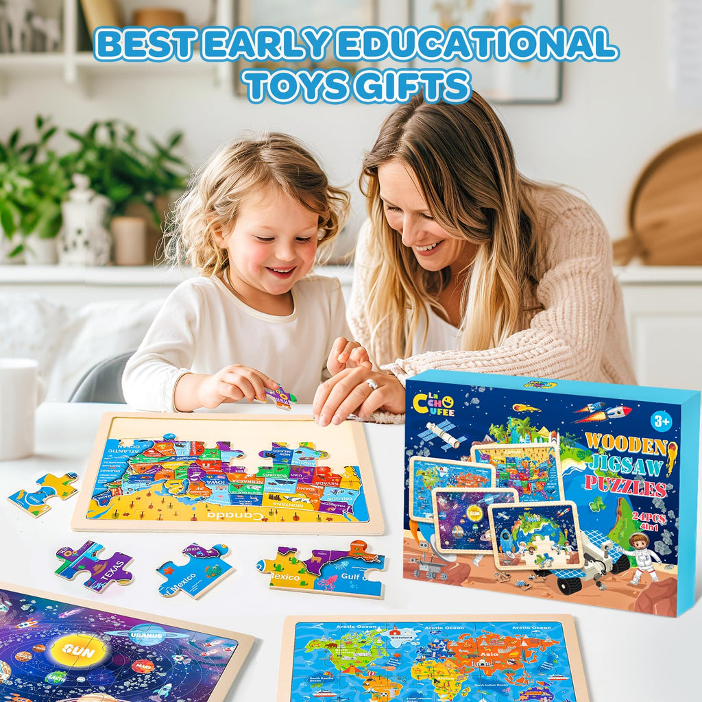 Wooden Puzzles for Kids Age 3 4 5 Year Old, 6 Pack 60 Pcs Toddler Jigsaw Puzzles for Girl Boy Animals Space Activities Preschool Learning Educational Birthday Gift Travel Autistic Wooden Toys