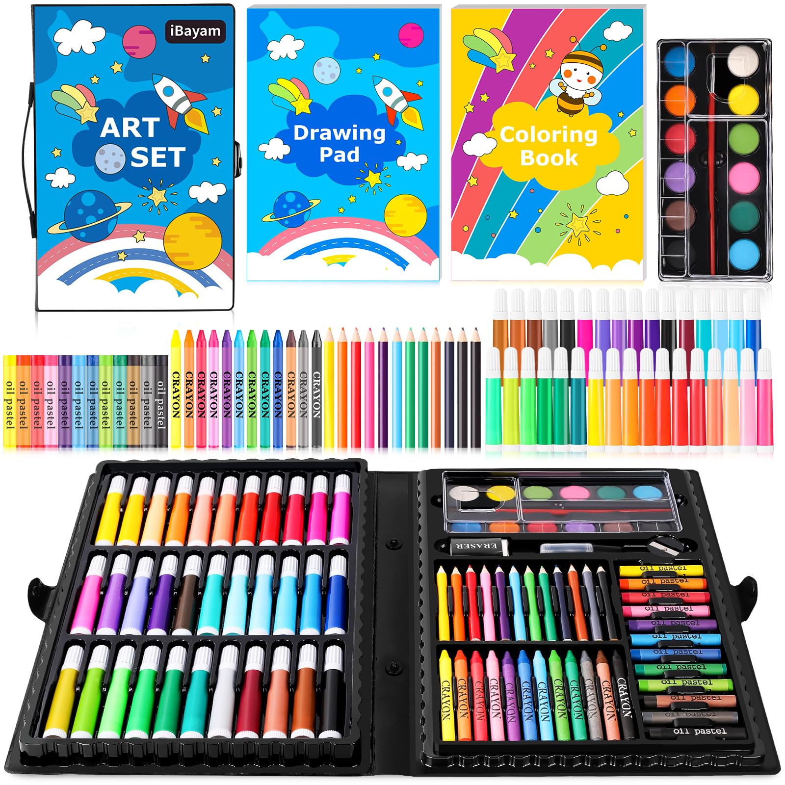 iBayam Art Supplies, 139-Pack Drawing Kit Painting Art Set Art Kits Gifts Box, Arts and Crafts for Adult with Drawing Pad, Coloring Book, Crayons, Pastels, Pencils, Watercolor Pens
