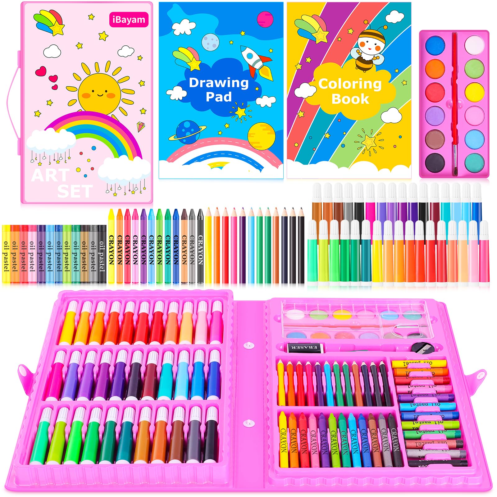 iBayam Art Supplies, 139-Pack Drawing Kit Painting Art Set Art Kits Gifts Box, Arts and Crafts for Adult with Drawing Pad, Coloring Book, Crayons, Pastels, Pencils, Watercolor Pens