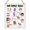 Family House Rules Wooden Wall Sign for Kids & Playroom