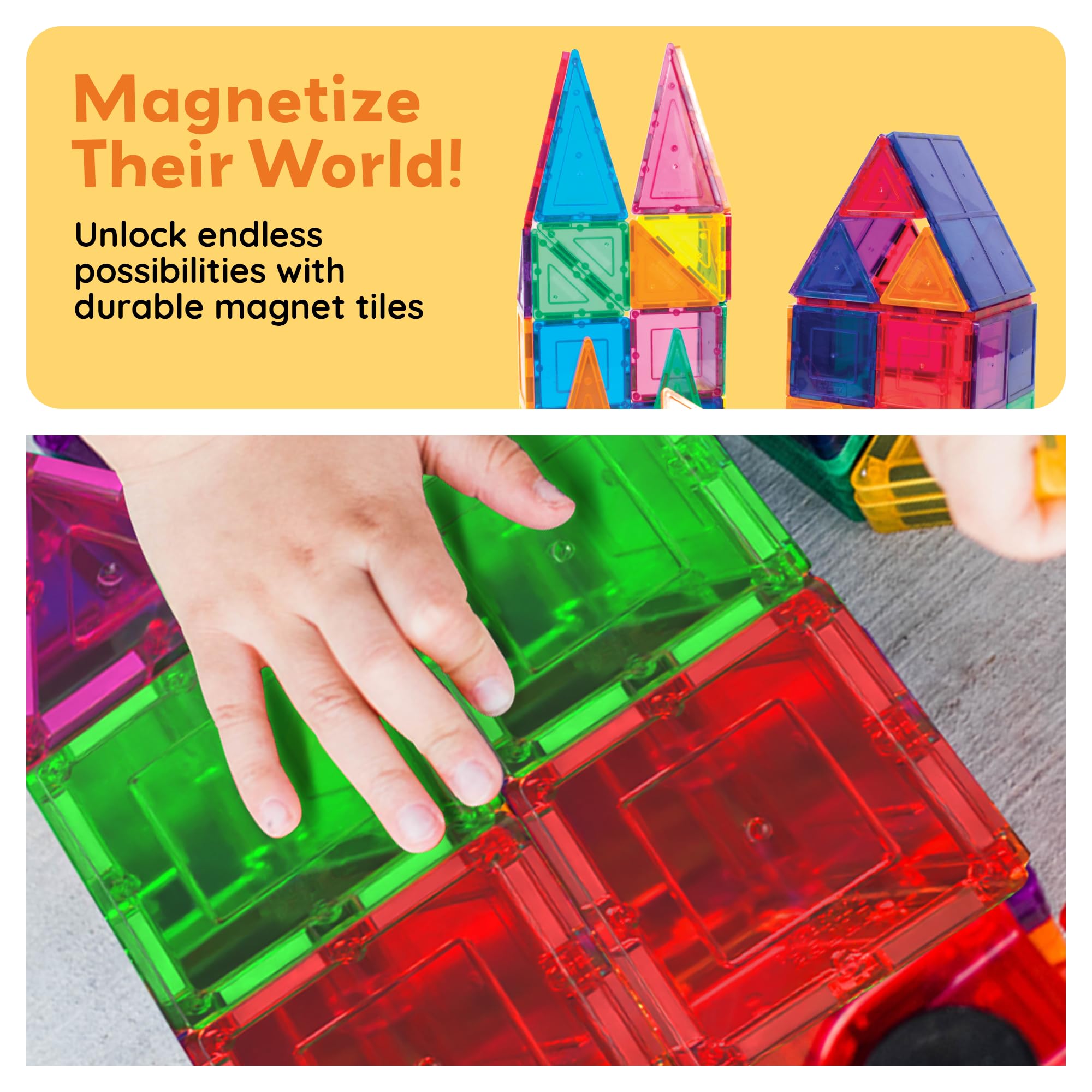PicassoTiles 100 Piece Magnetic Tiles, Clear 3D Building Blocks for Kids 3+