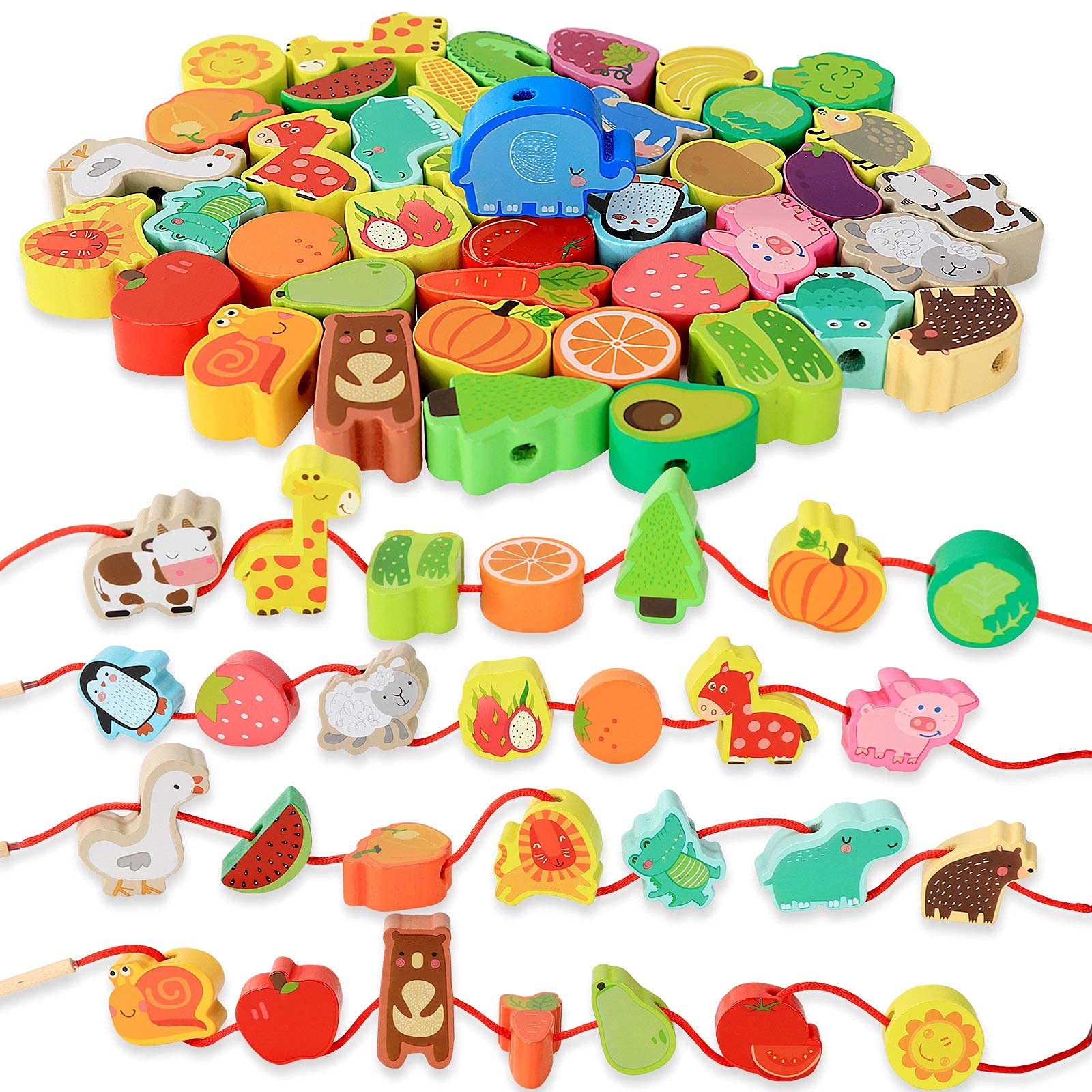 Wooden Lacing Beads Set for Fine Motor Skill Development