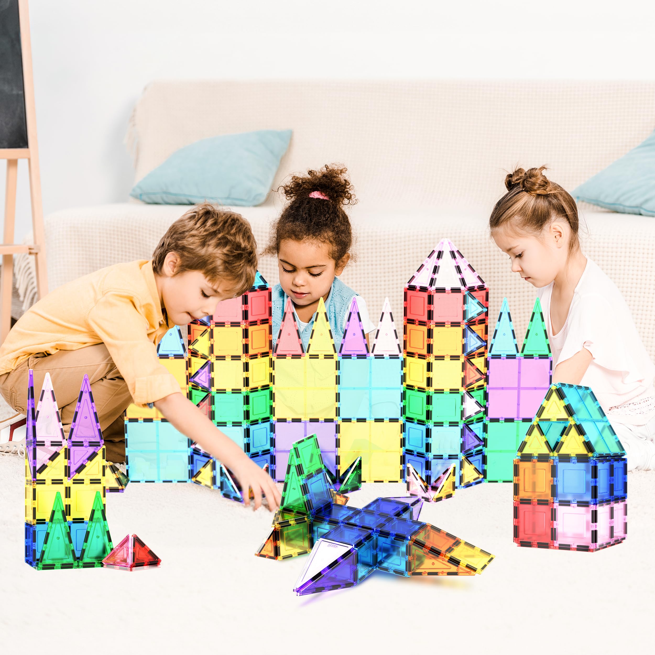 PicassoTiles 100 Piece Magnetic Tiles, Clear 3D Building Blocks for Kids 3+